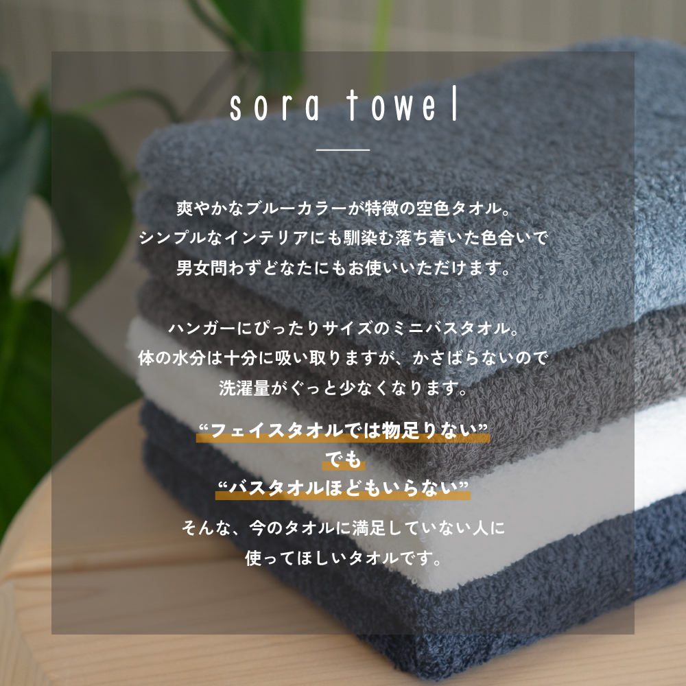 泉州タオル ミニバスタオル soratowel 泉州 日本製 大きめフェイス 小さめバス 日本製ミニバスタオル コンパクトバスタオル 吸水 速乾 綿100％ 洗濯しやすい バスタオル代わり やわらか肌触り 高吸水 タオル 日本製タオル コンパクトサイズ 毎日使い 省スペース 軽量タオル