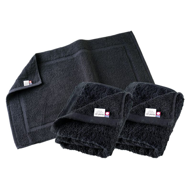 ホテルエアー ギフトセット バスマット1枚 フェイスタオル2枚 ネイビー