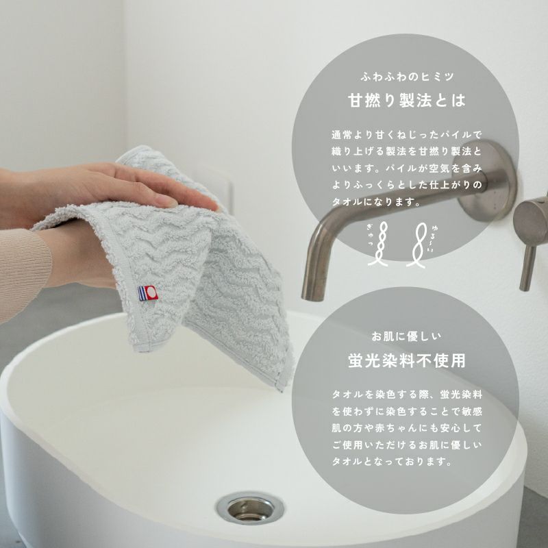 今治タオル タオルハンカチ ギフト お配り 22㎝×22㎝ 日本製 ハンカチ 小さめ 使いやすい おすすめ 速乾 吸水 かわいい ふわふわ 波模様 綿100％ 軽量 ジャガード デイリーユース 蛍光染料不使用 ニュアンスカラー チャコール ベージュ ライトブルー パープル