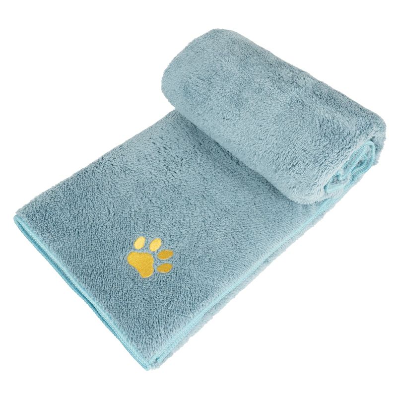 ドッグタオル 犬用タオル バスタオル ワンポイント刺繍 肉球 ペールブルー