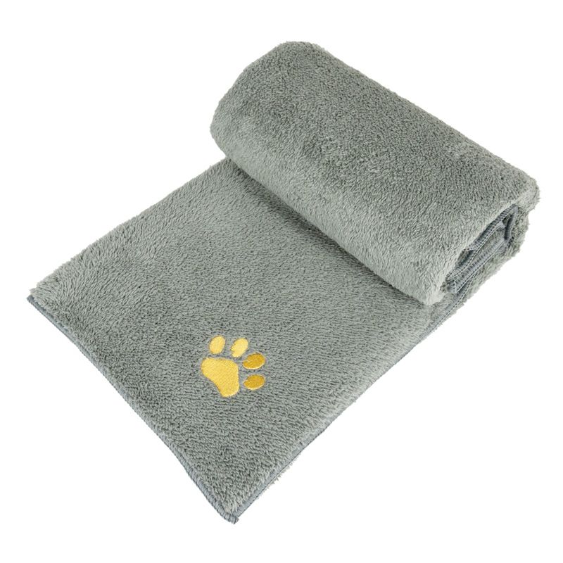 ドッグタオル 犬用タオル バスタオル ワンポイント刺繍 肉球 チャコール